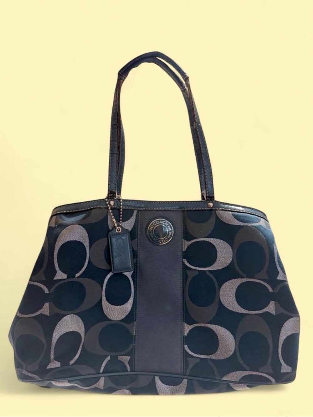 Coach Signature Jacquard Shoulder Tote in Navy and Charcoal